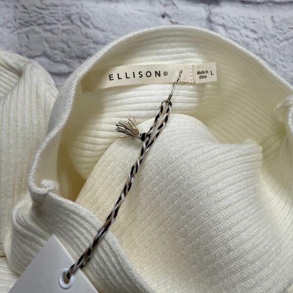 Ellison Womens Off White Mock Neck 3/4 Sleeve Sweater Top Size L New Ivory Boxy - Picture 3 of 5